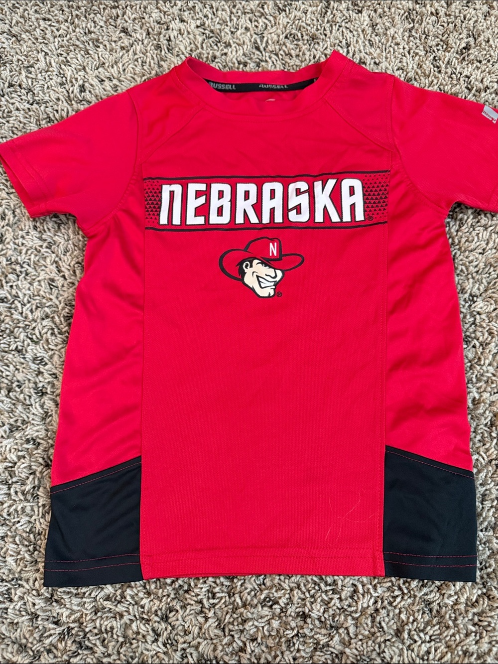 Russell Athletic Red Nebraska Kids Short Sleeve Tee with Black Accents